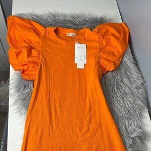 ZaraRibbed Ruffle Sleeve Mini Dress